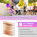 Skateboard,31 x 8 Inch Complete Skateboard, 8-Layer Maple Wood Deck Double Kick Standard Skateboards for Kids, Teens, Adult, Beginner