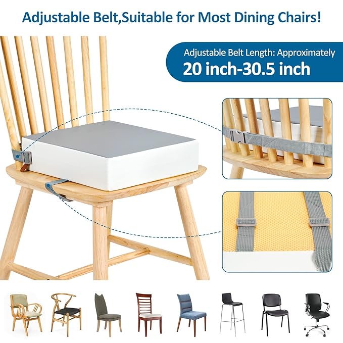 Toddler Booster Seat for Dining Table Chair,Non-Slip Bottom Baby Kid Booster Seat for Dining Table,2 Adjustable Straps,Portable Booster Seat for Table Travel Booster Seat for Toddler(Grey+White)