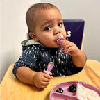 TalkTools ITSY Tiny Silicone Spoons – Twin Pack Soft Silicone Self-Feeding Training Spoons for Kids & Toddlers, Anti-Choking Flange Guard and Non-Slip Handle (Bubblegum)