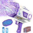 Bubble Gun, 125 Holes Bubble Machine Gun, Bubble Blaster Gun for Kids, Rechargeable Bubble Gun with Bubble Solution, Summer Toy Party Favors Bubble Maker for Wedding Birthday (Purple)