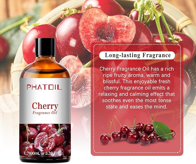 PHATOIL 3.38FL.OZ Cherry Fragrance Oils for Aromatherapy, Essential Oils for Diffusers for Home, Perfect for Diffuser, Yoga, Skin Care, DIY Candle and Soap Making - 100ml