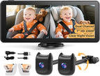 Dual Car Camera Baby Monitor with 6.9" Split Screen-1080P HD Carseat Camera for 2 kids with 360° Full Rotation-Night Vision, Auto-detail Enhancement, 2 Power Ways, Easy Install, for Twins & Siblings