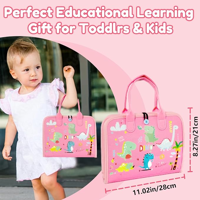 Qizfun Busy Board Book Montessori Toys for 1 2 3 4 Year Old, Girl Birthday Gifts, Educational Sensory Learning Toy for Toddlers 1-3, Car Airplane Travel Activities Toys for Kids Ages 2-4 Year Old