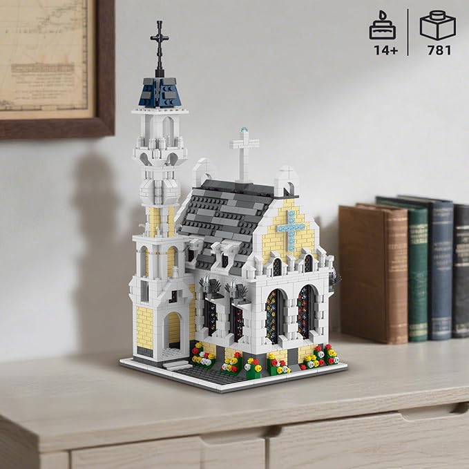 Medieval Gothic Cathedral Building Set – MOC Architecture Castle Model with Stained Glass Windows & Interior Details- Compatible with Lego Building House for Collectors (1553 pcs)