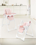 Foldable High Chair with Soft Cushion, High Chairs for Babies and Toddlers, Height Adjustable Feeding Chair, Adjustable Backrest and Footrest, Lockable Wheels, Star Pink