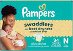 Pampers Swaddlers Diapers, Size 0 (up to 10 lbs), 84 Count, Absorbent, Keeps Baby Dry and Comfortable, Skin Safe Disposable Baby Diaper (Packaging May Vary)