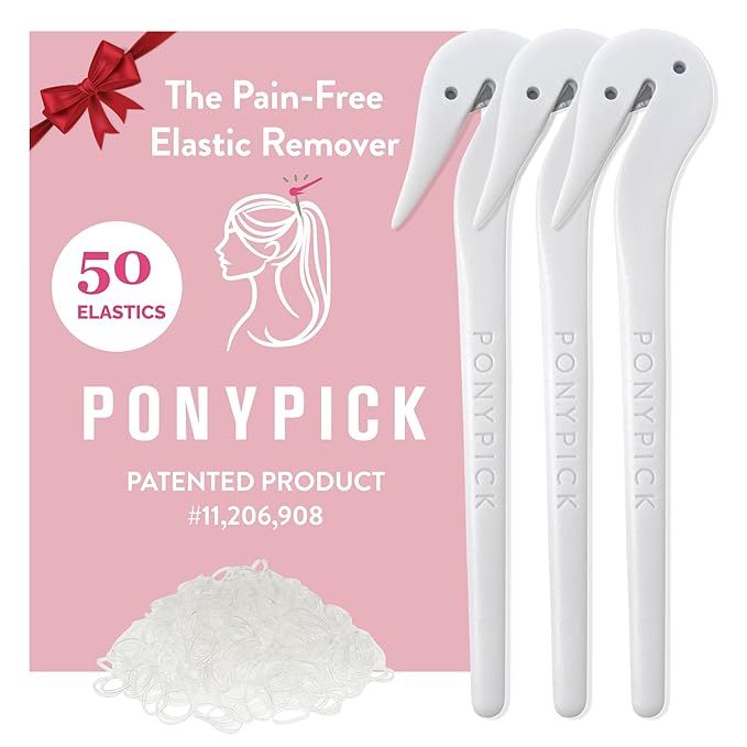Hair Elastic Rubber Bands Cutter - Easy To Use, Pain-Free, No Hair Damage - Ponytail Tool for Kids & Toddlers (3 Packs & 50 Clear Elastics)