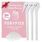 Hair Elastic Rubber Bands Cutter - Easy To Use, Pain-Free, No Hair Damage - Ponytail Tool for Kids & Toddlers (3 Packs & 50 Clear Elastics)