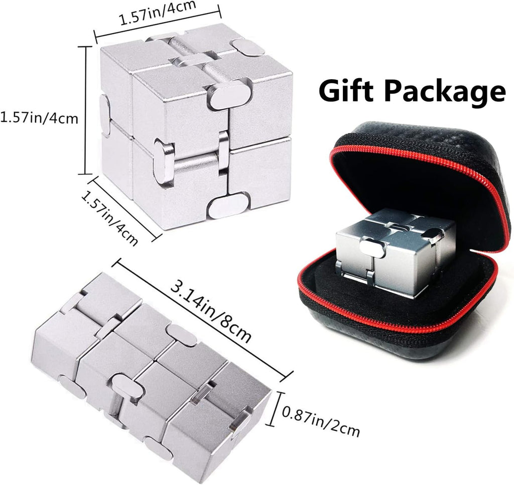 Infinity Cube Fidget Toys Aluminum Metal Stress Relief and Anti Anxiety Finger Flip Cubes Toys for Kids and Adults Idear Gadgets for Men with Exquisite Packaging