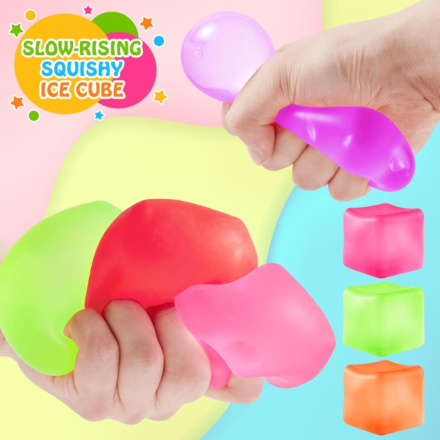 Stress Cube Fidget Ice Cube Stress Balls, 8 Pcs Stress Balls for Kids, Fidget Toys Adults Stress Relief Squeeze Ball, Square Shape Hand Exercise Ball, Sensory Toys for Autistic (Gel Sugar Cube 8Pack)