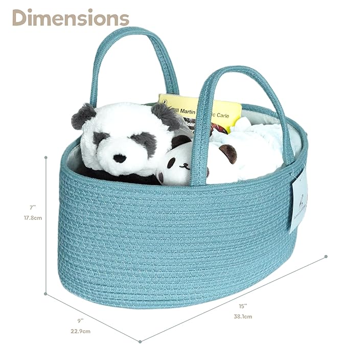 Baby Diaper Caddy Organizer, Large Cotton Rope Nursery Diaper Basket, Changing Table Organizer, Portable Tote Bag with Divider, Car Storage, Baby Shower Gifts for Newborn Girls - Lake Blue