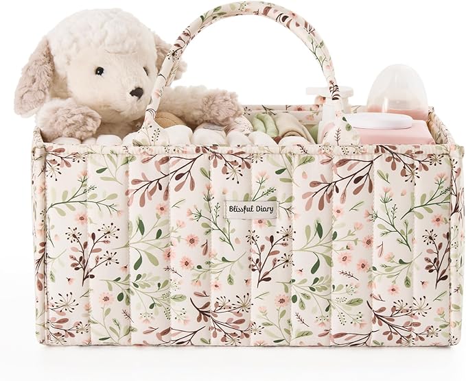 Blissful Diary Floral Diaper Caddy Organizer, Stylish Nursery Storage Basket, Gift for Baby Shower, Baby Registry Must Have, Newborn Essentials, Pastoral Daisy