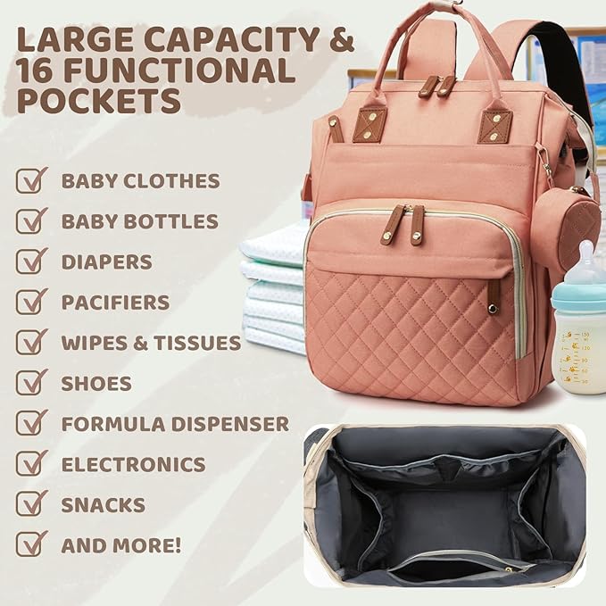 Diaper Bag Backpack for Girls Boys: Pink Toddler Diaper Bag with Changing Pad Baby Backpack Diaper Bag for Mon Newborn Mochila Pañaleras para Bebe Niña Niño Baby Registry Search Essentials Must Haves