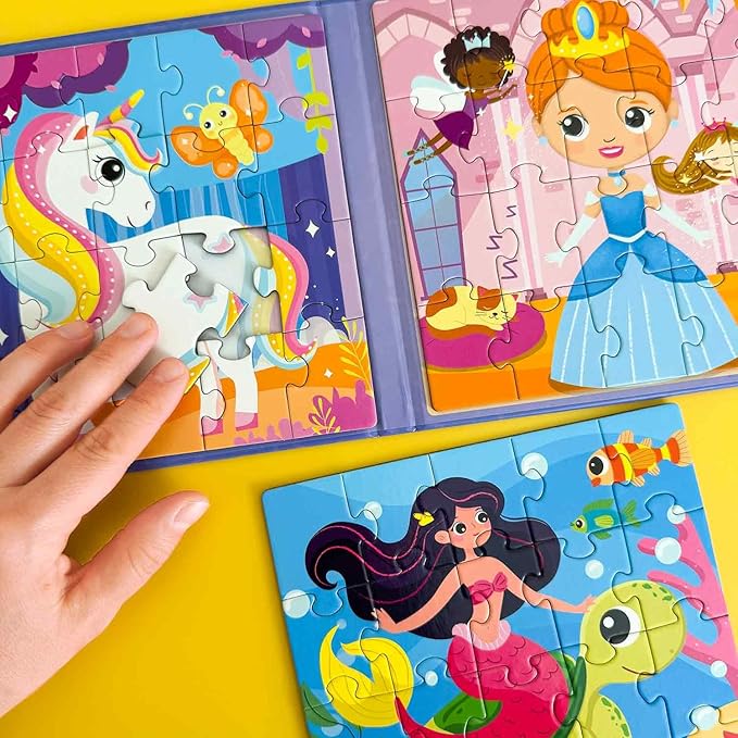 QUOKKA Magnetic Toddler Puzzles Ages 2-4 – 24 Pieces Kids Puzzles Ages 3-5 – Travel Games and Toys for Kids 4-6 Girls – Car Airplane Road Trip Activities with Unicorn, Princesses, Fairies and Mermaids