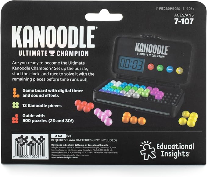 Educational Insights Kanoodle Ultimate Champion - 3D Brain Teaser Puzzle with Timer, Handheld Travel Games & Toys for Single Player, Challenging Logic Puzzles & Gifts for Kids, Teens & Adults Ages 7+