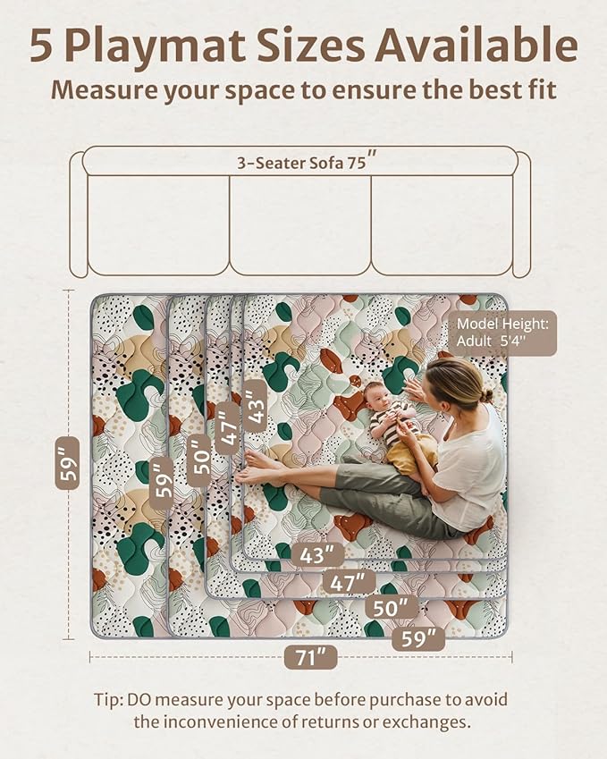 Blissful Diary Portable Baby Play Mats for Floor, Thicker Cushioned Foldable Baby Crawling Mat for Indoor Outdoor, Modern Abstract 43" X 43"