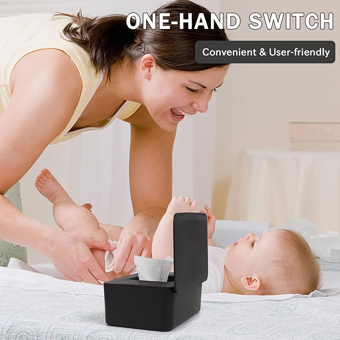 Diaper Wipes Dispenser Wipes Holder, Wipes Tissue Case Keeps Wipes Fresh Tissue Wipes Container with Lid (Black)