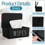 3 Pack Baby Wipes Dispenser Holder Wipe Container for Bathroom with Lid Toilet Tissue Paper Storage Refillable Box for Home Office Cars(Small,Black)