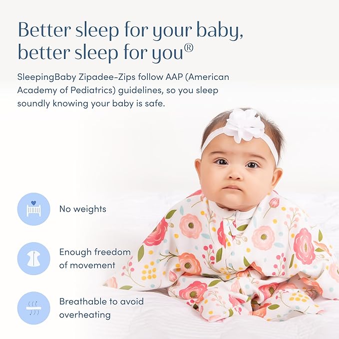 SleepingBaby Zipadee-Zip Transition Swaddle - Cozy Baby Swaddle Blanket with Zipper Convenience - Roomy Wearable Blanket for Easy Diaper Changes - Pretty Poppy, X-Small (3-6 Month)