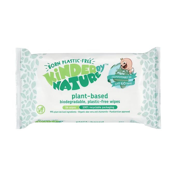 Kinder by Nature Plant Based Baby Wipes - 100% Biodegradable & Compostable, 672 Count (12 Packs of 56) - 99% Plant-Based Ingredients, Plastic-Free Wipes