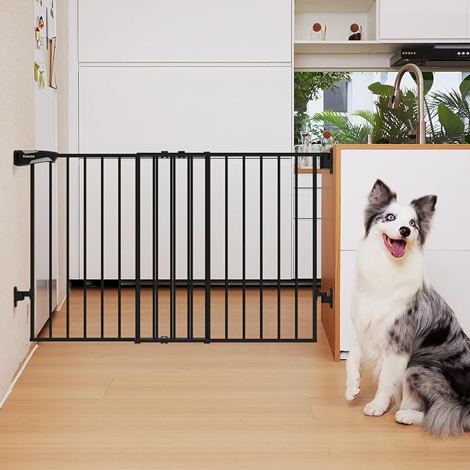 Babelio 31.5-55" No Bottom Bar Baby Gate Extra Wide, 2-in-1 Auto Close Dog Gate for The House, Stairs and Doorways, with Large Walk Thru Door, Black