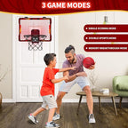 Mini Basketball Hoop Indoor with 7 LED Lighting, Scoreboard, 3 Modes, Volume Adjustable, Over Door Basketball Hoop Foldable, Basketball Toys for Kids Adults Gifts (Red)