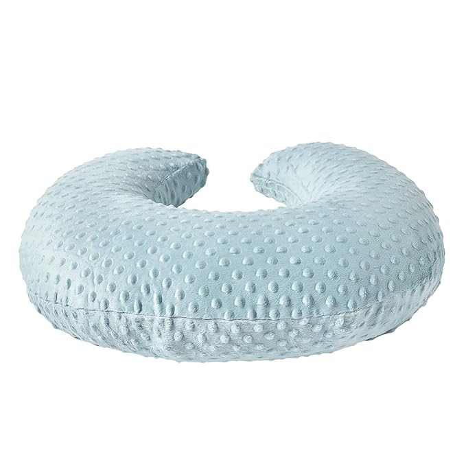 Nursing Pillow and Positioner, Breastfeeding, Bottle Feeding, Baby Sitting Support with Removable Ultra Soft Cover, Tummy Time Support for Baby Boys and Girls (Cloud Blue)