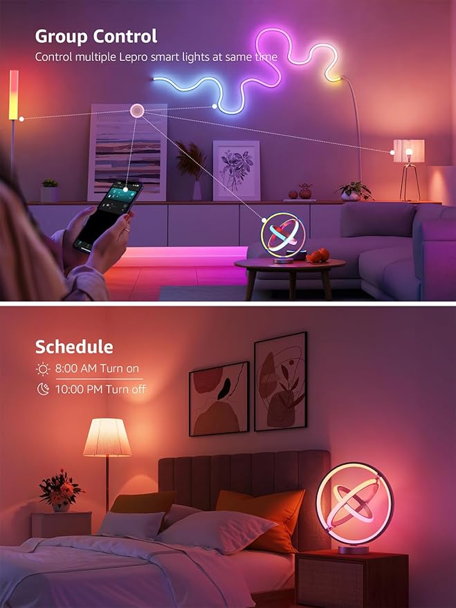 Lepro TB1 AI Smart Table Lamp, RGB+IC Addressable Color Changing Desk Light Alexa Google Enable, Music Sync Unique Cool LED Lamps for Game Room Decor Ambient Lighting, APP Control No Remote, 2.4 GHz