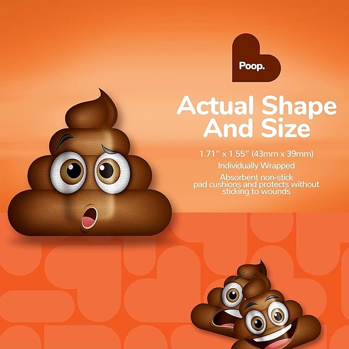 BioSwiss Bandages, Poop Shaped Self Adhesive Bandage, Latex Free Sterile Wound Care, Fun First Aid Kit Supplies for Kids, 50 Count