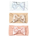 Baby Bows Headbands Nylon Hairbands Baby Girl Bows Hair Accessories for Infant Toddler Essentials (Gold Pink White, mid)