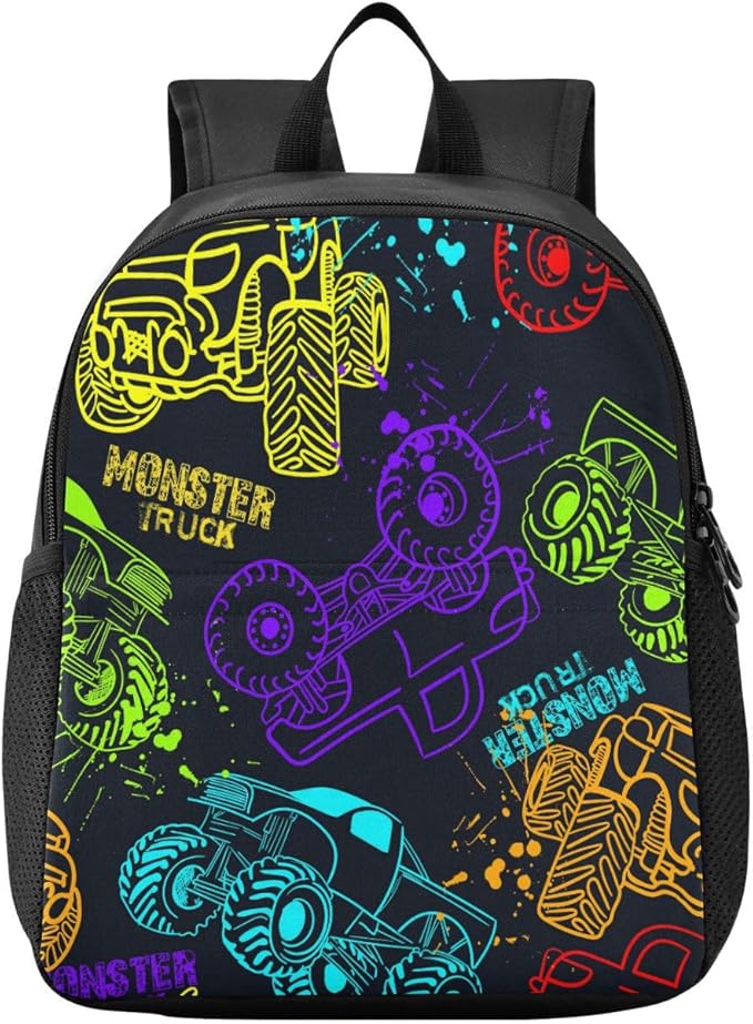 Colorful Monster Truck Toddler Backpack Waterproof Mini Backpack Boys/Girls Cute Small Kindergarten Pre School Bag