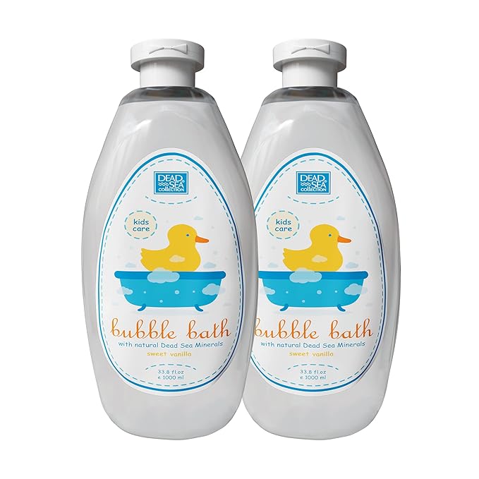 Dead Sea Collection Bubble Bath Kids with Vanilla - Cleansing and Moisturizing Liquid Bath Bubbles - Sweet Almond Oil and Pure Dead Sea Minerals - Pack of 2 Large Bottles (67.6 fl.oz)