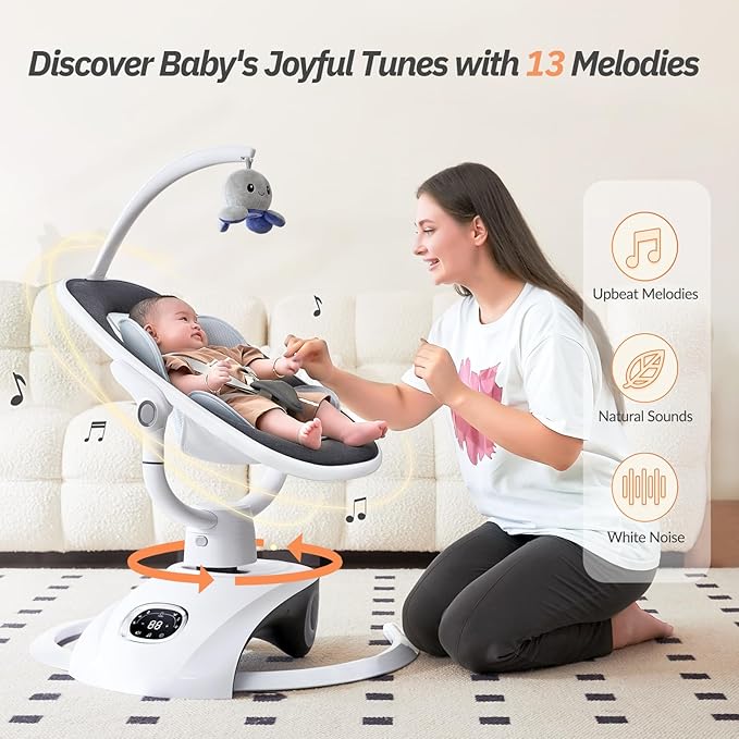Electric Baby Swing for Infants 6 Motion Automatic Newborn Baby Rockers for Girl & Boy with Remote Control, 5 Speed, 13 Melodies, Dark Gray