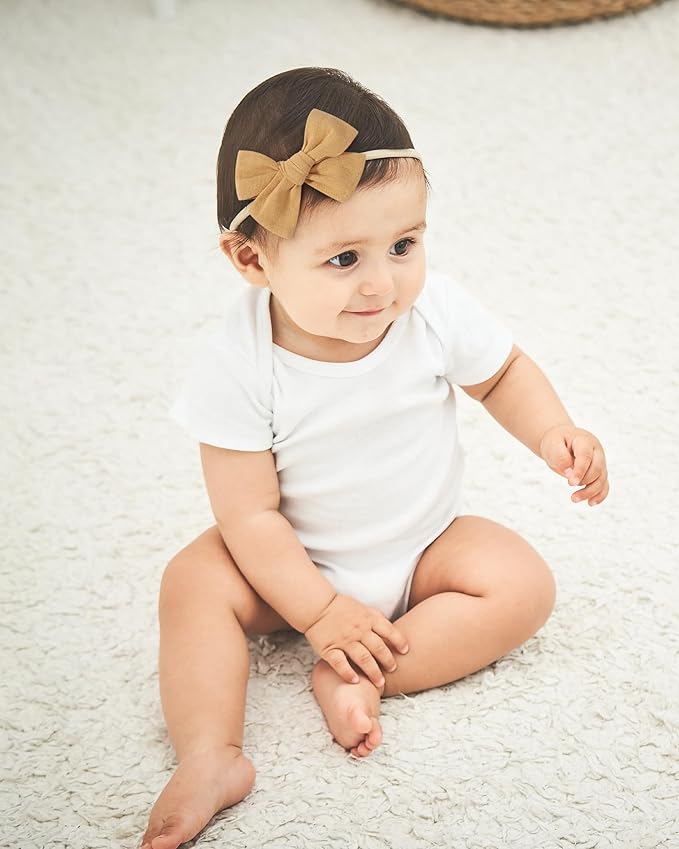 doboi 10PCS Baby Girls Headbands Hair Bows Nylon Cotton Linen Hairbands Fine Handmade Hair Accessories for Newborn Infant Toddlers Little Girls-Embroidered Flower