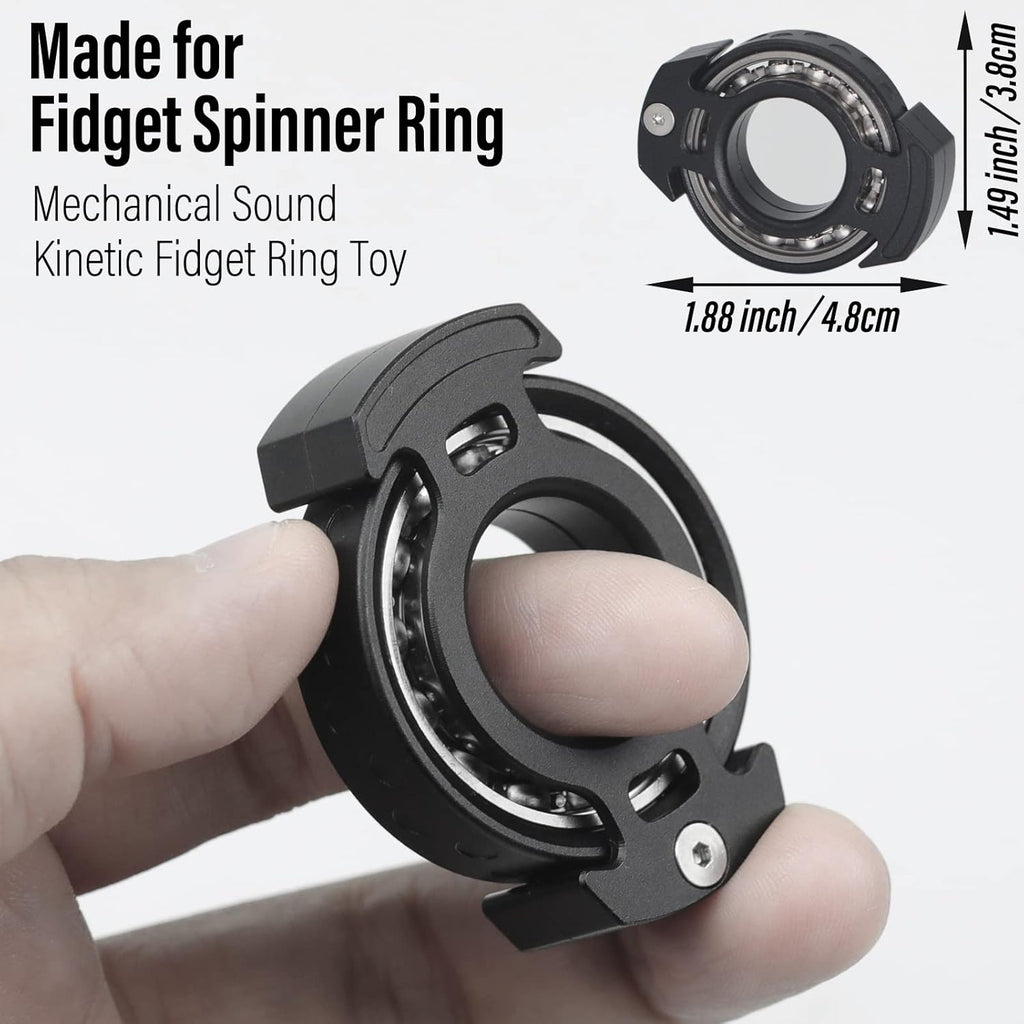 FREELOVE Ring Fidget Spinner for Adults, Men Finger Haptic Roller, Small Metal Clicker Toys, Ball Bearing, Black Fingears Spinning EDC for Anxiety Stress