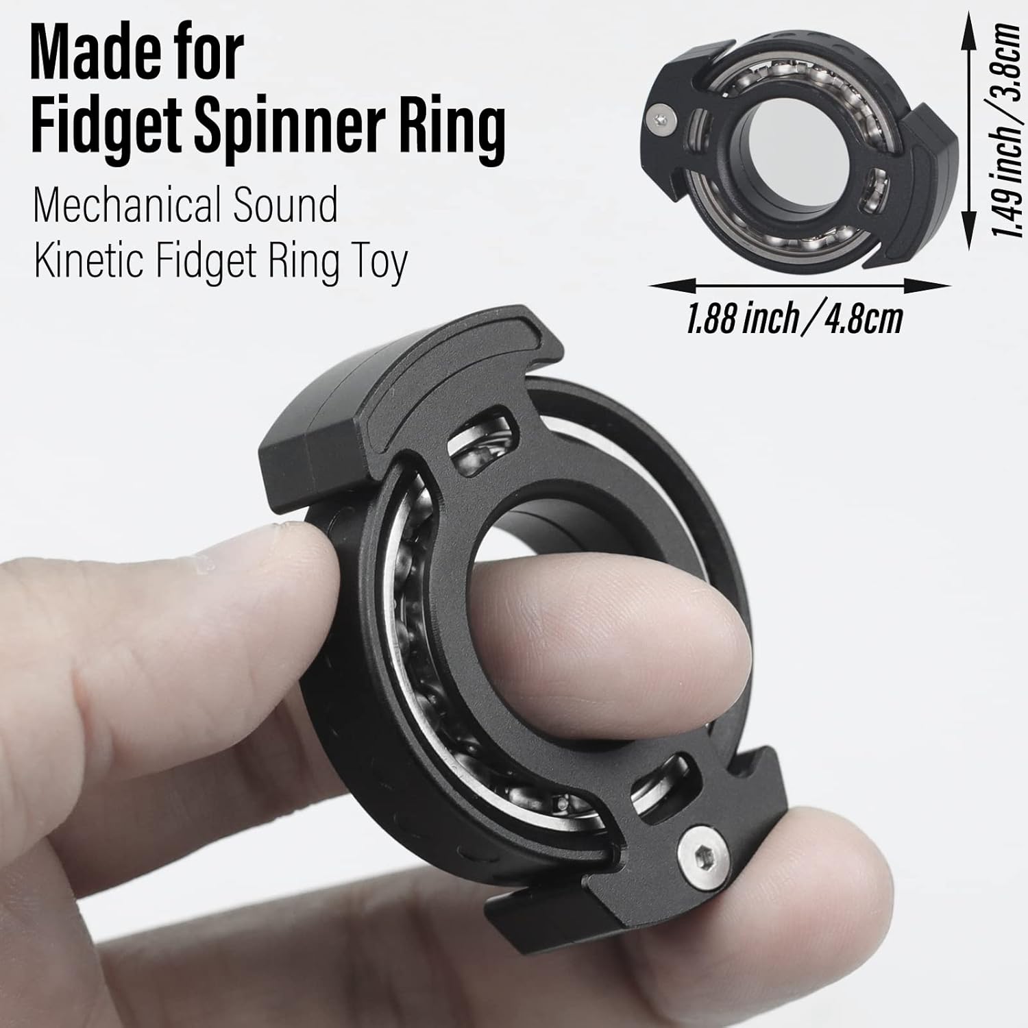 FREELOVE Ring Fidget Spinner for Adults, Men Finger Haptic Roller, Small Metal Clicker Toys, Ball Bearing, Black Fingears Spinning EDC for Anxiety Stress