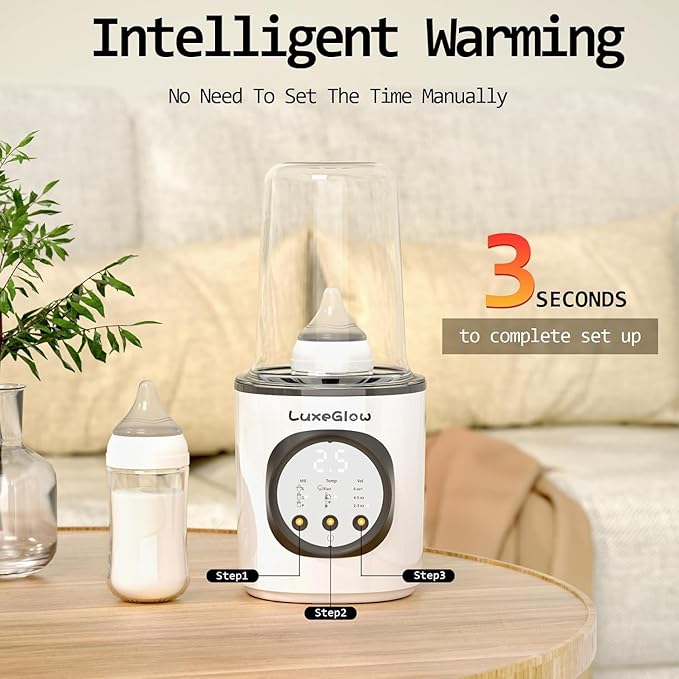 Fast Baby Bottle Warmer for Breastmilk and Formula, Smart Temperature Control to Preserve Fullest Nutrients in Breastmilk, LuxeGlow 10-in-1 Multifunctional for All Bottles Night Feeding Easy