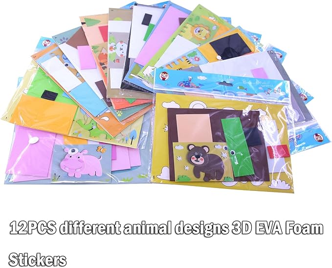 Lovyan 3D EVA Foam Stickers for Toddlers 12PCS Sticky Foam DIY Craft Preschool Art Class Drawing Sticker Puzzle Art Kit for Kids Boys Girls (Animals)