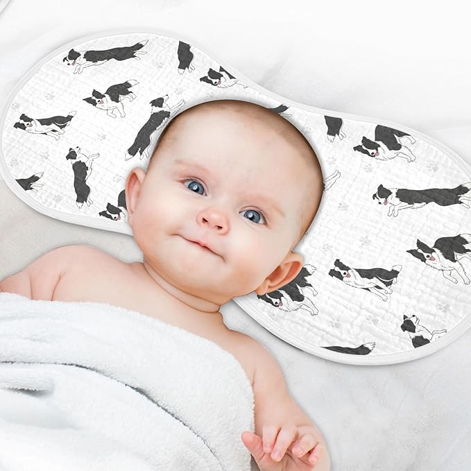 1 Pack Muslin Burp Cloths Collie Dog Paw White Cotton Baby Burp Cloths Absorbent Burping Cloth Soft Spit Up Rags for Newborn Baby Boys Girls 22x11 Inch