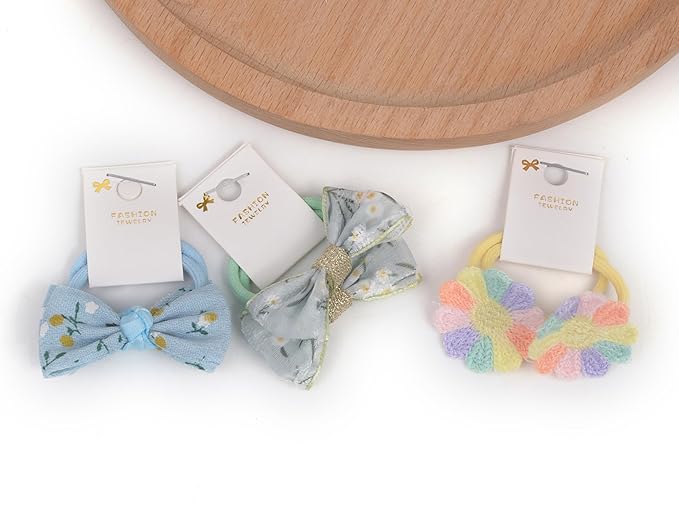 Boutique Hair Ties with Bows, 20 Pcs Baby Hair Accessories, 1.2 Inch Hair Bows Hair Ties for Newborns, Toddlers, Little Girls, Kids - Set-F