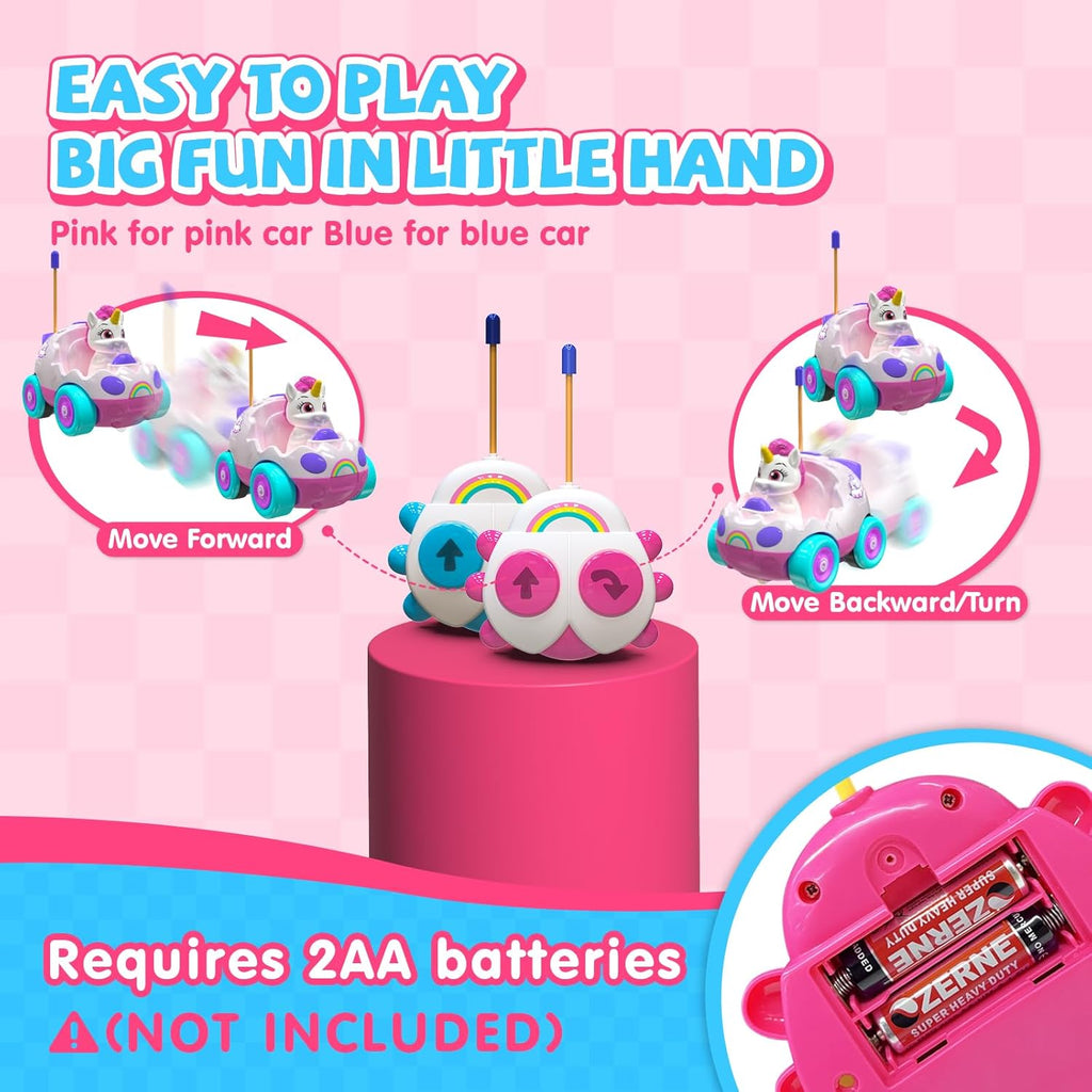 Unicorn Toys for Girls Remote Control Car for Toddlers 1-3 2 Pack RC Cars with LED Lights & Music Toys for Ages 2-4 Birthday Gifts for 4-6 6-8 Year Old (Unicorn)