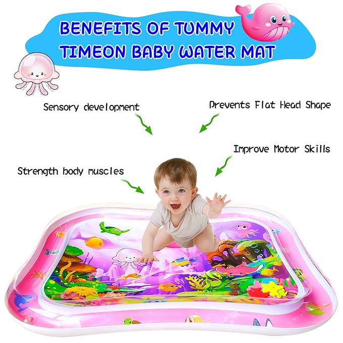 ZHUYNXIR Extra Big Infant Toys, Tummy time mats,Tummy time Toys, Baby Pink Water Play mat, Fun Early Development Activity Play Center for Newborn, Pink 39.5x31.5 in.