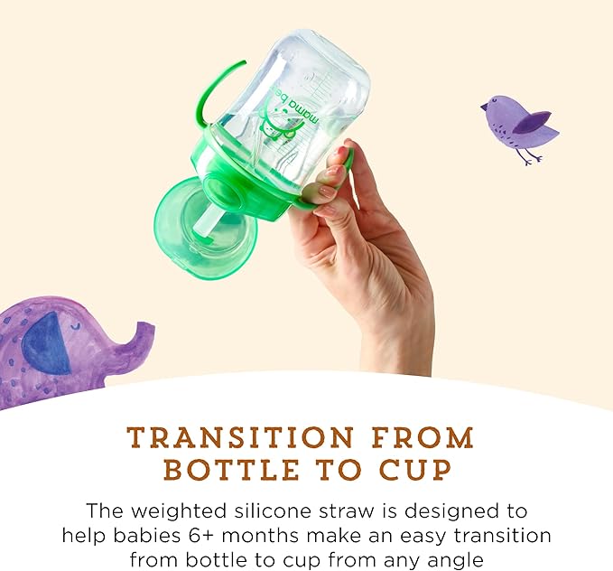 Amazon Brand - Mama Bear Silicone Weighted Straw Sippy Cup, 9 Ounces, Pack of 4, Blue/Green