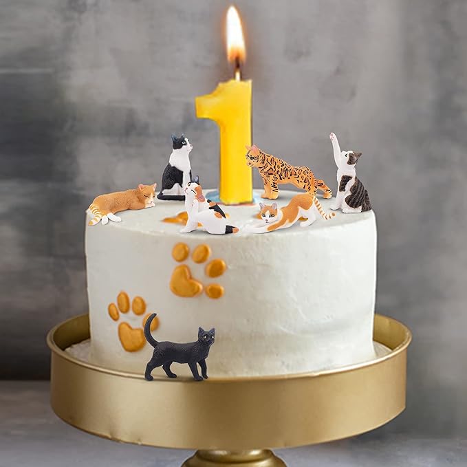 Toymany 8PCS Realistic Cat Figurines, Educational Cat Figures Toy Set, Kitten Halloween Cake Topper Christmas Birthday Gift for Kids Boys Girls Children