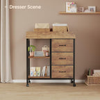 Changing Table Dresser, Baby Dresser with 3 Fabric Drawers and 2 Shelves, Multi-Functional Baby Changing Table with Pad, Classic Nursery Dresser, Diaper Changing Station, Rustic Brown