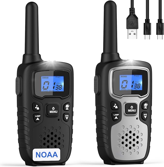 Wishouse Walkie Talkies for Kids Adults - Long Range Rechargeable 2 Way Radios,Gift,Hiking Accessories Camping Gear with Lamp,SOS Siren,NOAA Weather Alert,VOX,Easy to Use 2 Pack