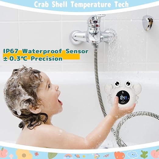 TKY Baby Bath Thermometer with Floating Toys & Room Temperature Monitor - Rechargeable Digital Thermometer with Temperature Alerts, Bath Essentials for Newborns, Infants (Advanced Grey)