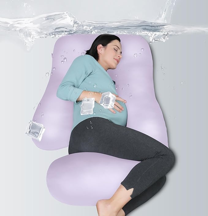 MOON PARK Pregnancy Pillows for Sleeping - U Shaped Full Body Maternity Pillow with Removable Cover - Support for Back, Legs, Belly, HIPS - 65 Inch - Purple - Cooling Cover