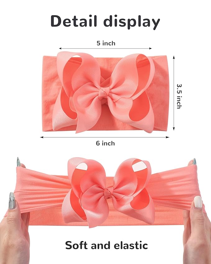 doboi Baby Girl Headbands, 12pcs Nylon Headbands with Big Baby Bows, Hair Accessories for Infant Newborn Toddler