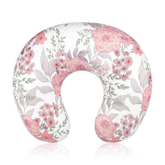 Nursing Pillow Cover, Breastfeeding Pillow Cover Stretchy Removable Feeding Pillowcase for Newborn, Ultra Soft and Comfortable Nursing Pillow Slipcover for Baby Girls Boys, Pink Floral